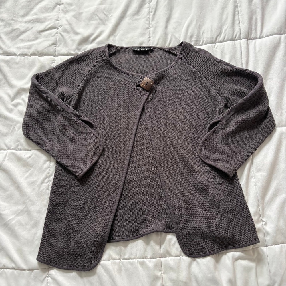 Lulu-B Womens Gray 3/4 Sleeve Cardigan Sweater Medium Soft Power Heritage Prep
